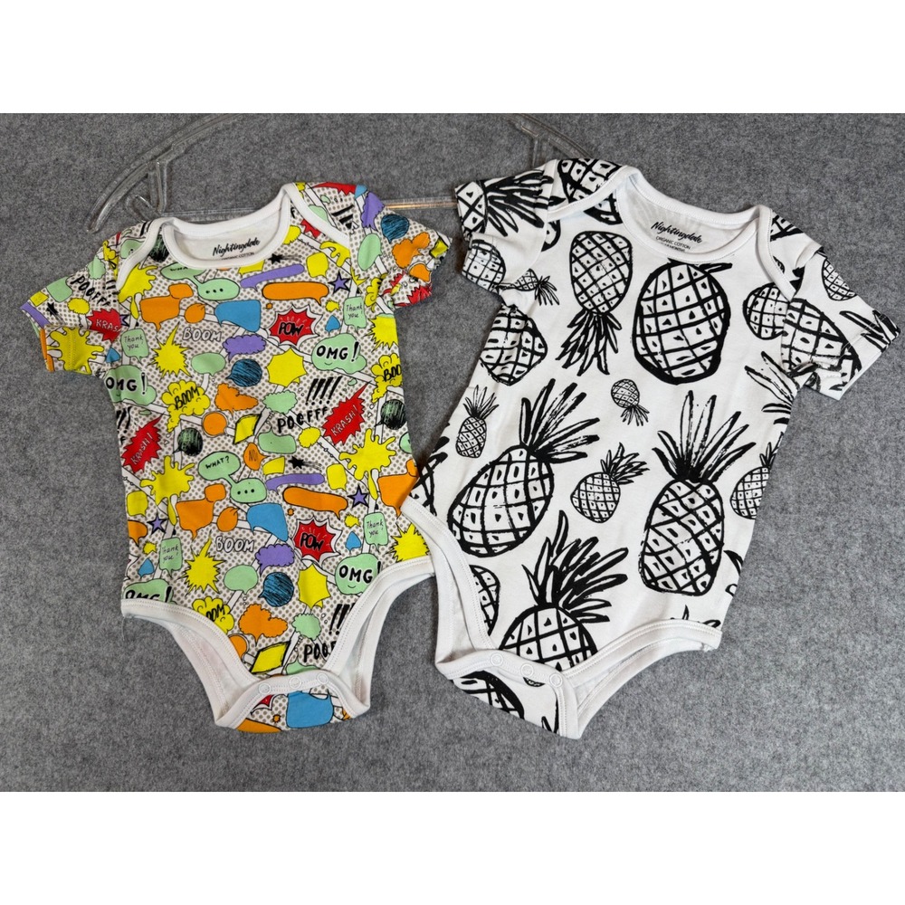Nightingdale Bodysuit Set Unisex 12-18 Months Multi Like New Organic Cotton 2pk